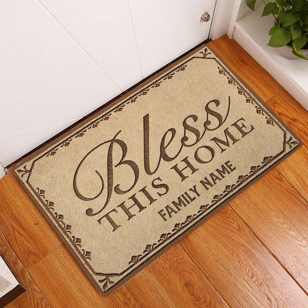 Ohaprints-Doormat-Outdoor-Indoor-Bless-This-Home-Closing-Religious-Brown-Custom-Personalized-Name-Rubber-Door-Mat-551-