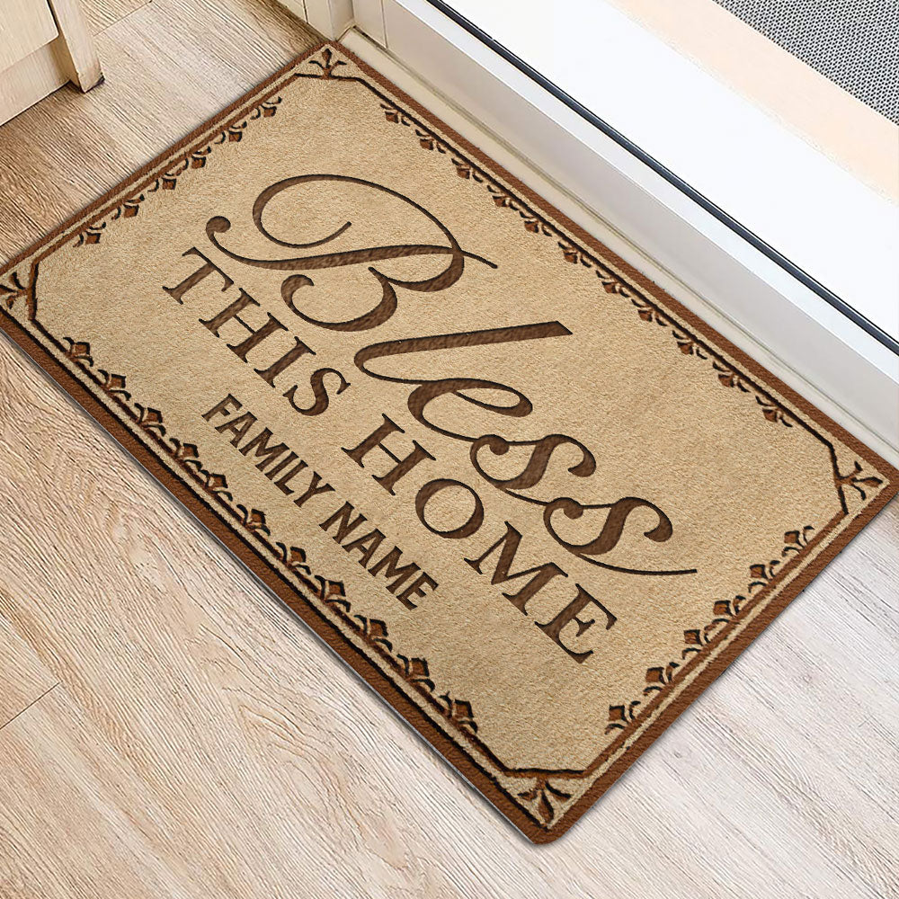 Ohaprints-Doormat-Outdoor-Indoor-Bless-This-Home-Closing-Religious-Brown-Custom-Personalized-Name-Rubber-Door-Mat-551-