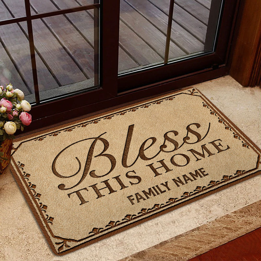 Ohaprints-Doormat-Outdoor-Indoor-Bless-This-Home-Closing-Religious-Brown-Custom-Personalized-Name-Rubber-Door-Mat-551-