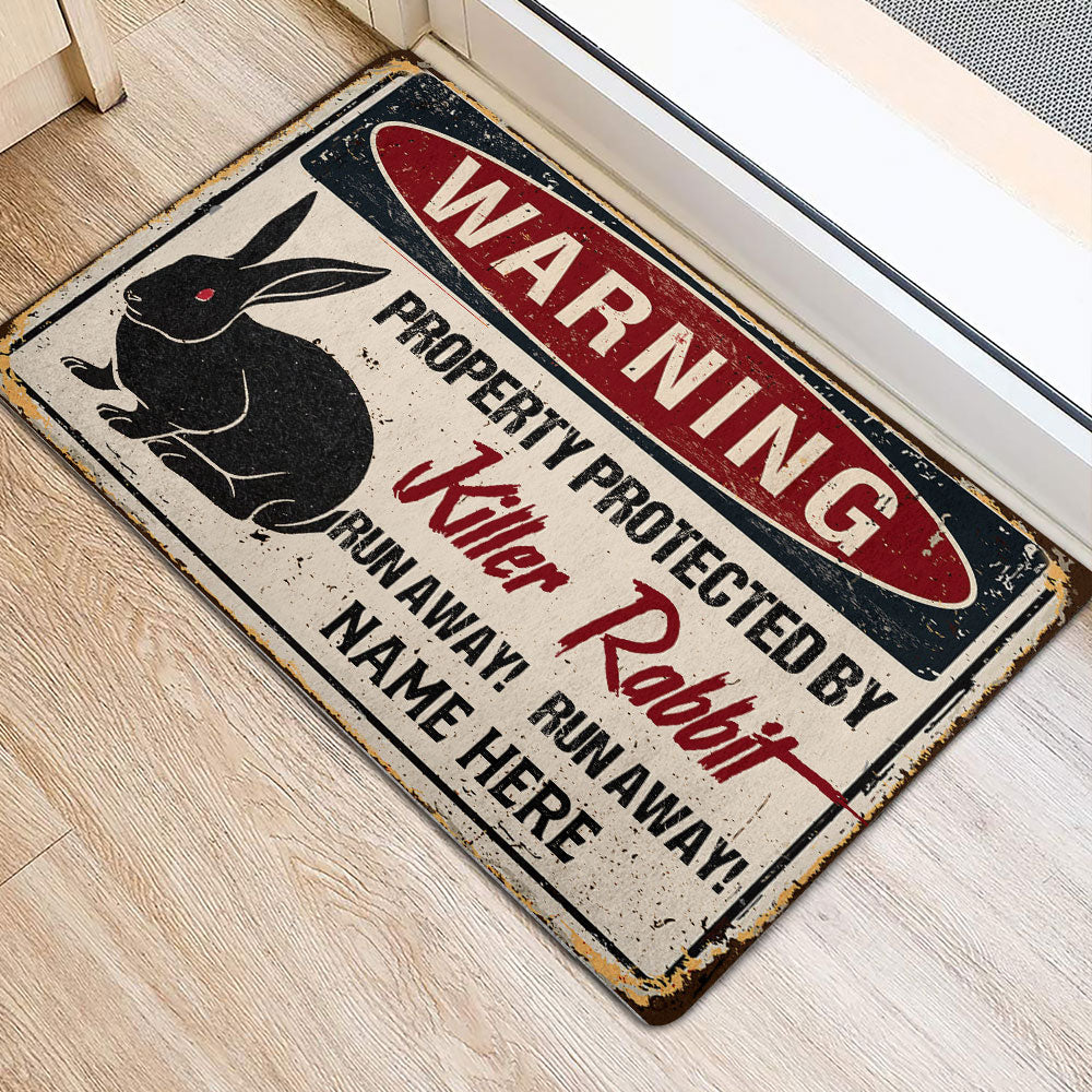 Ohaprints-Doormat-Outdoor-Indoor-Warning-Rabbit-Bunny-Halloween-Funny-Custom-Personalized-Name-Rubber-Door-Mat-552-