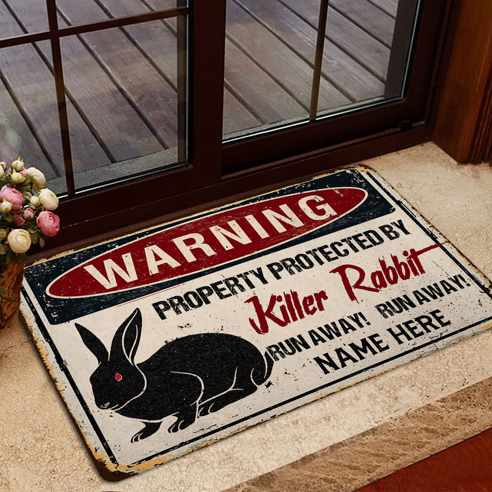 Ohaprints-Doormat-Outdoor-Indoor-Warning-Rabbit-Bunny-Halloween-Funny-Custom-Personalized-Name-Rubber-Door-Mat-552-