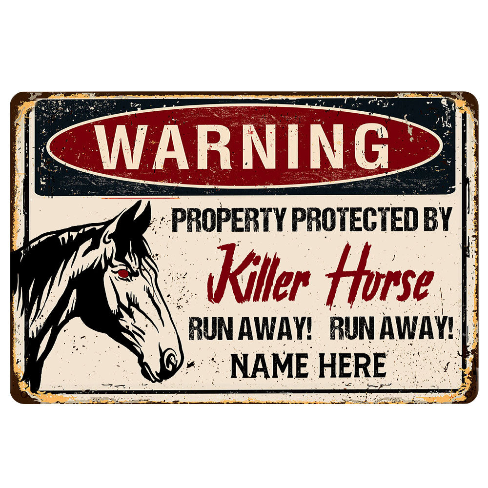 Ohaprints-Doormat-Outdoor-Indoor-Warning-Horse-Farm-Animal-Halloween-Custom-Personalized-Name-Rubber-Door-Mat-553-18'' x 30''