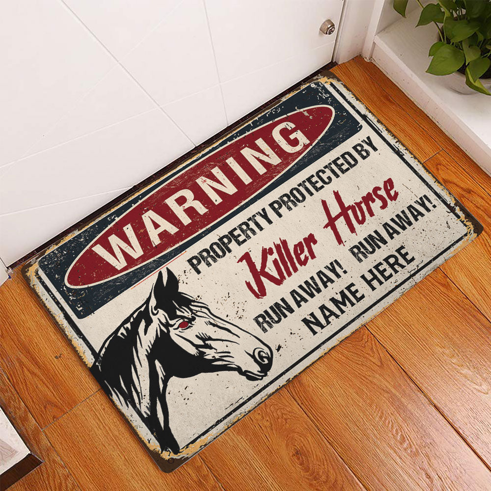 Ohaprints-Doormat-Outdoor-Indoor-Warning-Horse-Farm-Animal-Halloween-Custom-Personalized-Name-Rubber-Door-Mat-553-