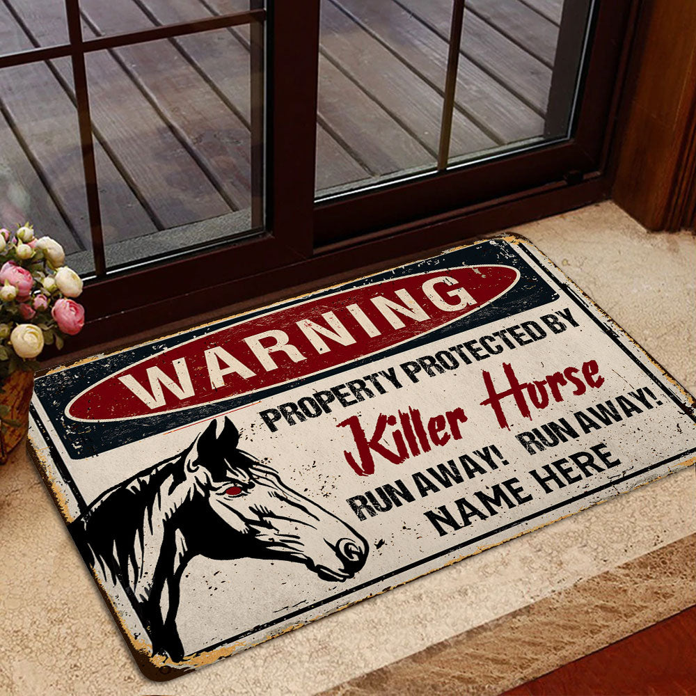 Ohaprints-Doormat-Outdoor-Indoor-Warning-Horse-Farm-Animal-Halloween-Custom-Personalized-Name-Rubber-Door-Mat-553-