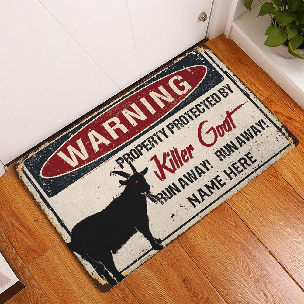 Ohaprints-Doormat-Outdoor-Indoor-Warning-Goat-Farm-Animal-Halloween-Custom-Personalized-Name-Rubber-Door-Mat-555-