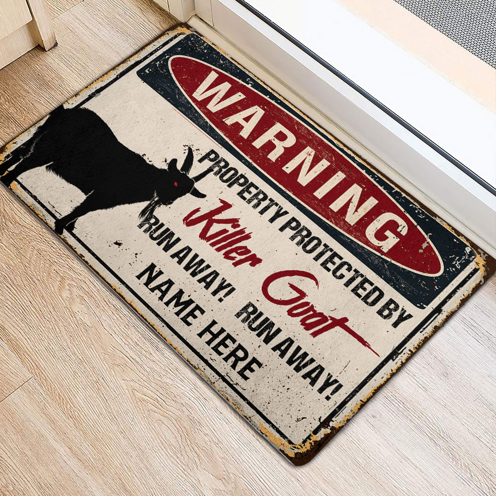 Ohaprints-Doormat-Outdoor-Indoor-Warning-Goat-Farm-Animal-Halloween-Custom-Personalized-Name-Rubber-Door-Mat-555-