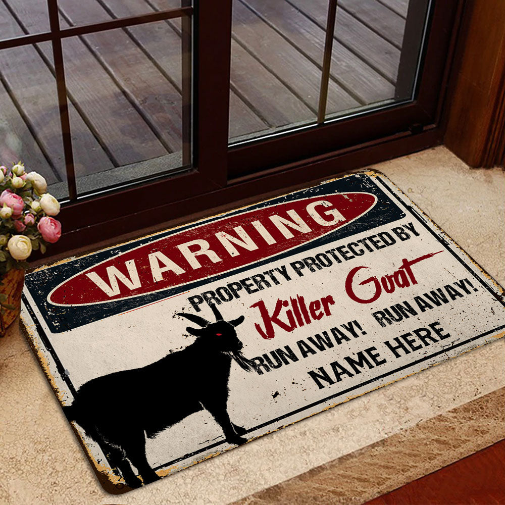 Ohaprints-Doormat-Outdoor-Indoor-Warning-Goat-Farm-Animal-Halloween-Custom-Personalized-Name-Rubber-Door-Mat-555-