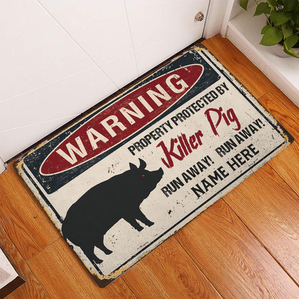 Ohaprints-Doormat-Outdoor-Indoor-Warning-Pig-Farm-Animal-Halloween-Funny-Custom-Personalized-Name-Rubber-Door-Mat-556-