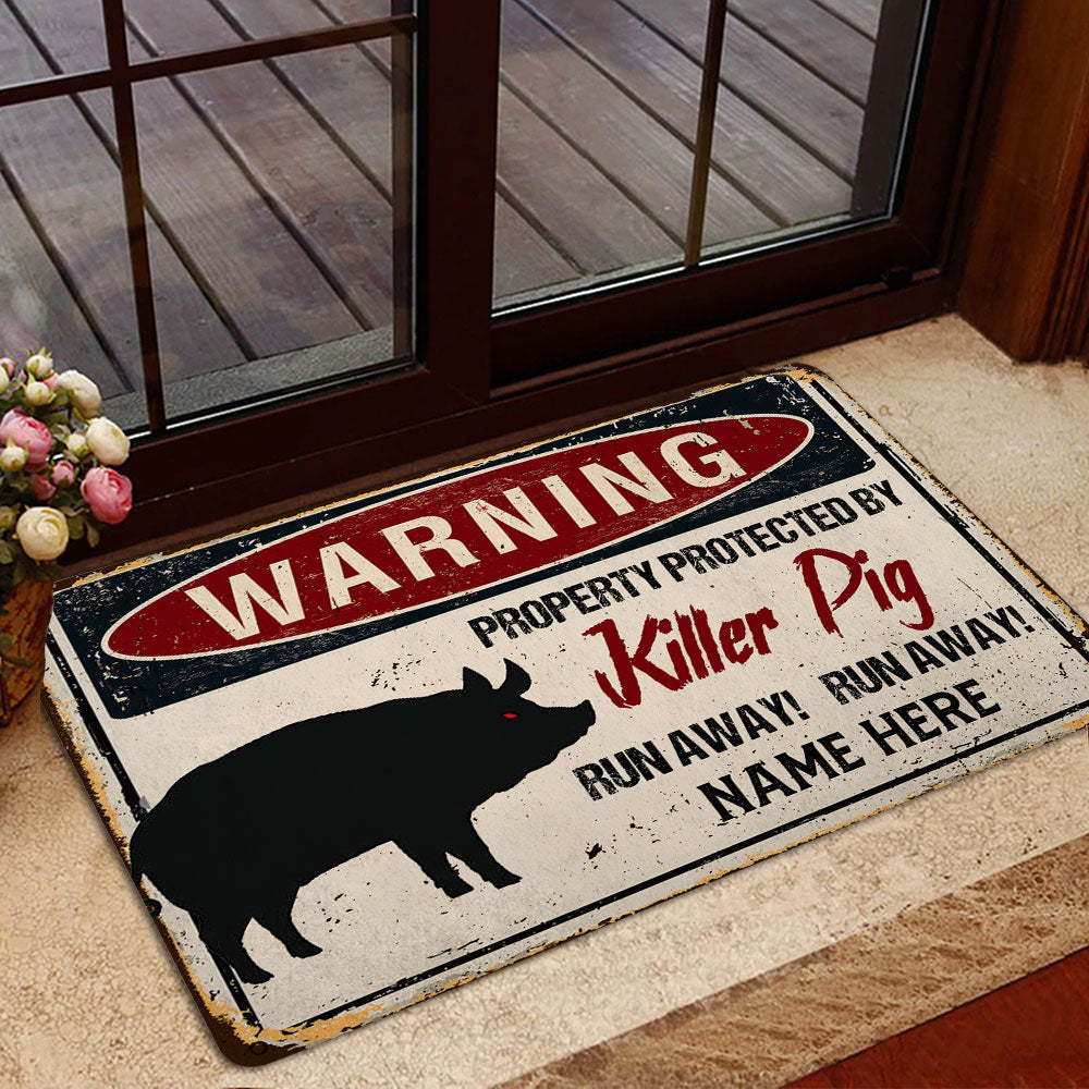 Ohaprints-Doormat-Outdoor-Indoor-Warning-Pig-Farm-Animal-Halloween-Funny-Custom-Personalized-Name-Rubber-Door-Mat-556-