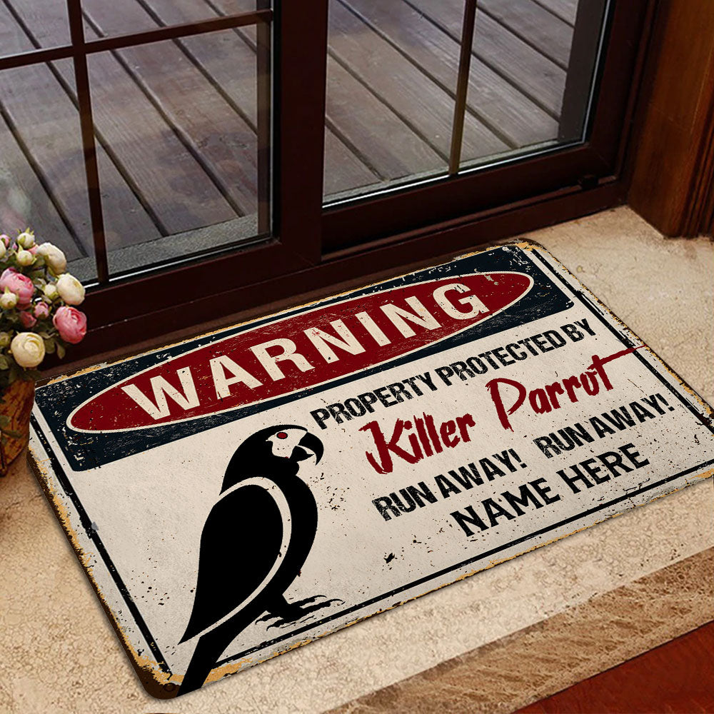 Ohaprints-Doormat-Outdoor-Indoor-Warning-Parrot-Bird-Halloween-Funny-Custom-Personalized-Name-Rubber-Door-Mat-557-