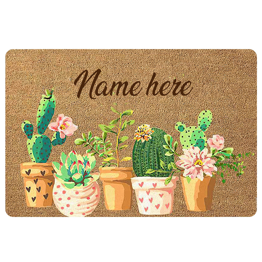 Ohaprints-Doormat-Outdoor-Indoor-Cactus-Succa-Brown-Plant-Gardener-Custom-Personalized-Name-Rubber-Door-Mat-1642-18'' x 30''