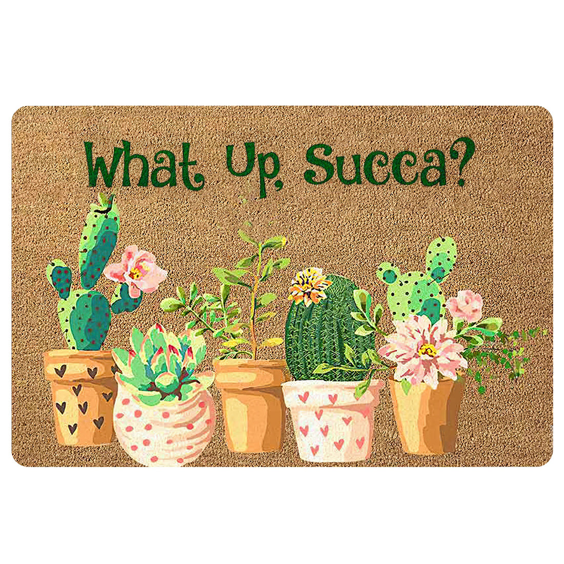 Ohaprints-Doormat-Outdoor-Indoor-What-Up-Cactus-Succa-Brown-Summer-Season-Plant-Tree-Gardener-Rubber-Door-Mat-1643-18'' x 30''