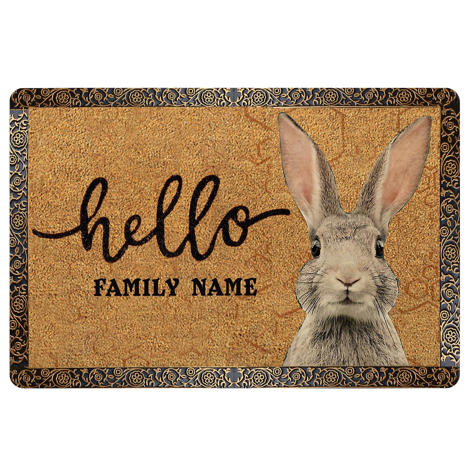 Ohaprints-Doormat-Outdoor-Indoor-Rabbit-Bunny-Pet-Lover-Gift-Idea-Brown-Custom-Personalized-Name-Rubber-Door-Mat-1644-18'' x 30''