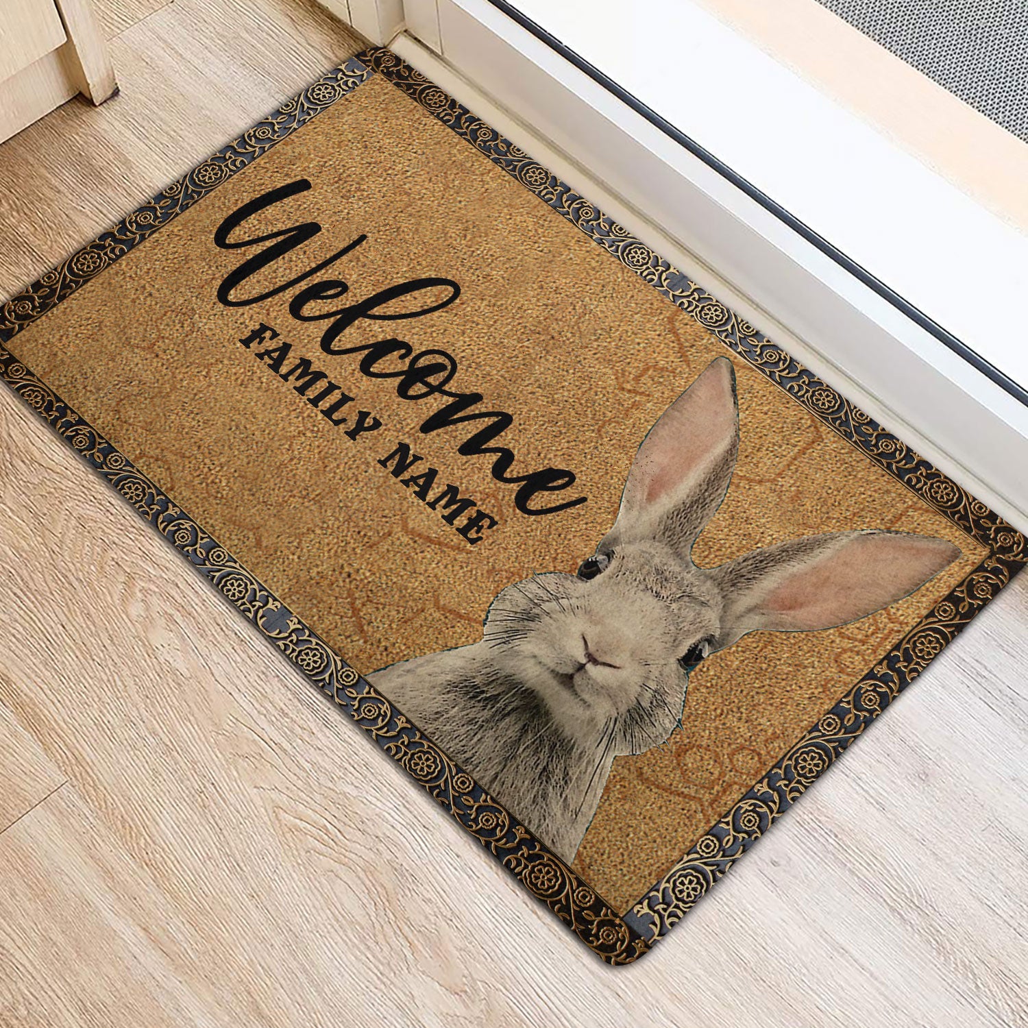 Ohaprints-Doormat-Outdoor-Indoor-Funny-Rabbit-Pet-Lover-Gift-Idea-Brown-Custom-Personalized-Name-Rubber-Door-Mat-1645-