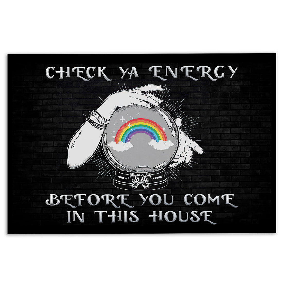 Ohaprints-Doormat-Outdoor-Indoor-Lgbt-Pride-Rainbow-Support-Gift-Idea-Check-Ya-Energy-Black-Rubber-Door-Mat-797-18'' x 30''