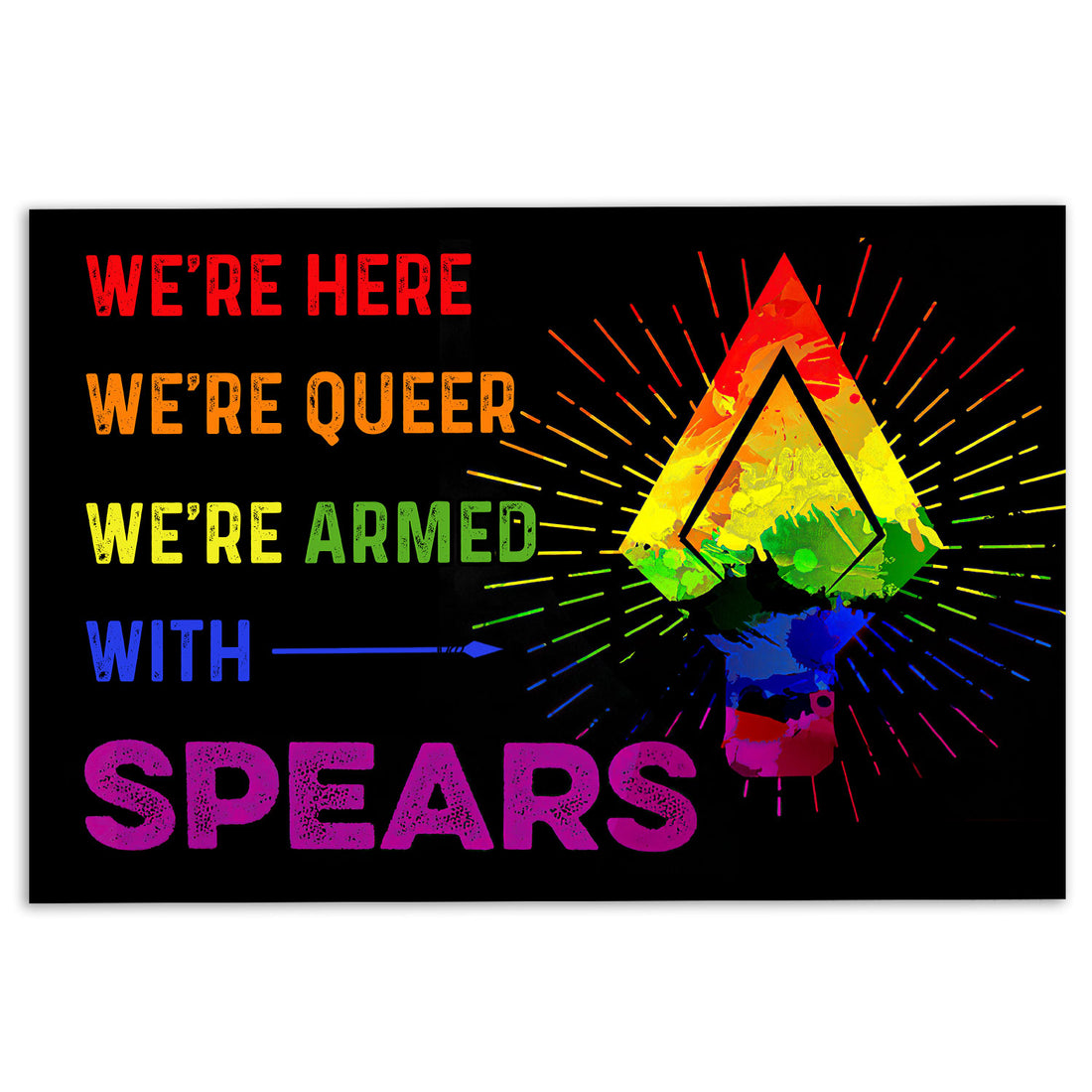 Ohaprints-Doormat-Outdoor-Indoor-Lgbt-Pride-Support-Gift-Idea-We-Here-We-Queer-Rainbow-Spear-Rubber-Door-Mat-798-18'' x 30''