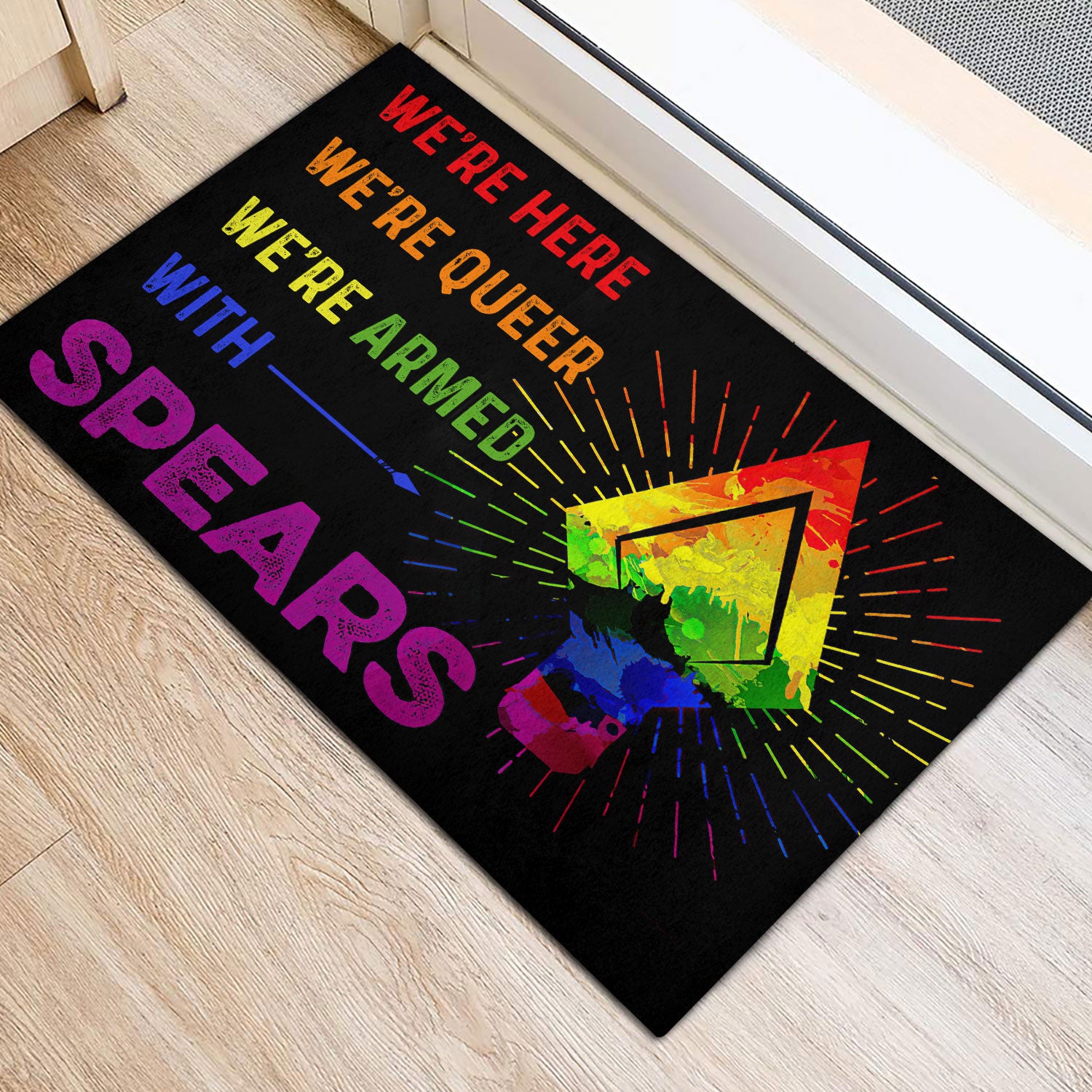 Ohaprints-Doormat-Outdoor-Indoor-Lgbt-Pride-Support-Gift-Idea-We-Here-We-Queer-Rainbow-Spear-Rubber-Door-Mat-798-