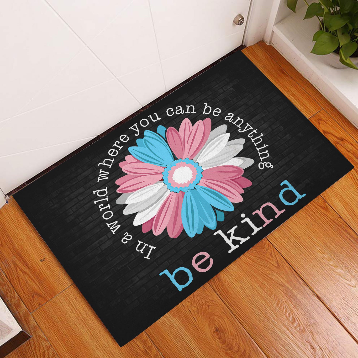 Ohaprints-Doormat-Outdoor-Indoor-Lgbt-Transgender-Pride-Support-Gift-Be-Kind-Sunflower-Black-Rubber-Door-Mat-799-