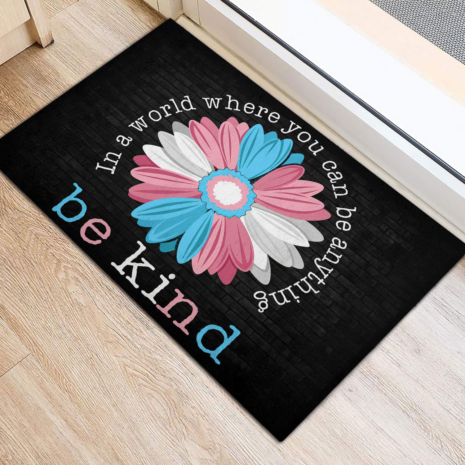 Ohaprints-Doormat-Outdoor-Indoor-Lgbt-Transgender-Pride-Support-Gift-Be-Kind-Sunflower-Black-Rubber-Door-Mat-799-