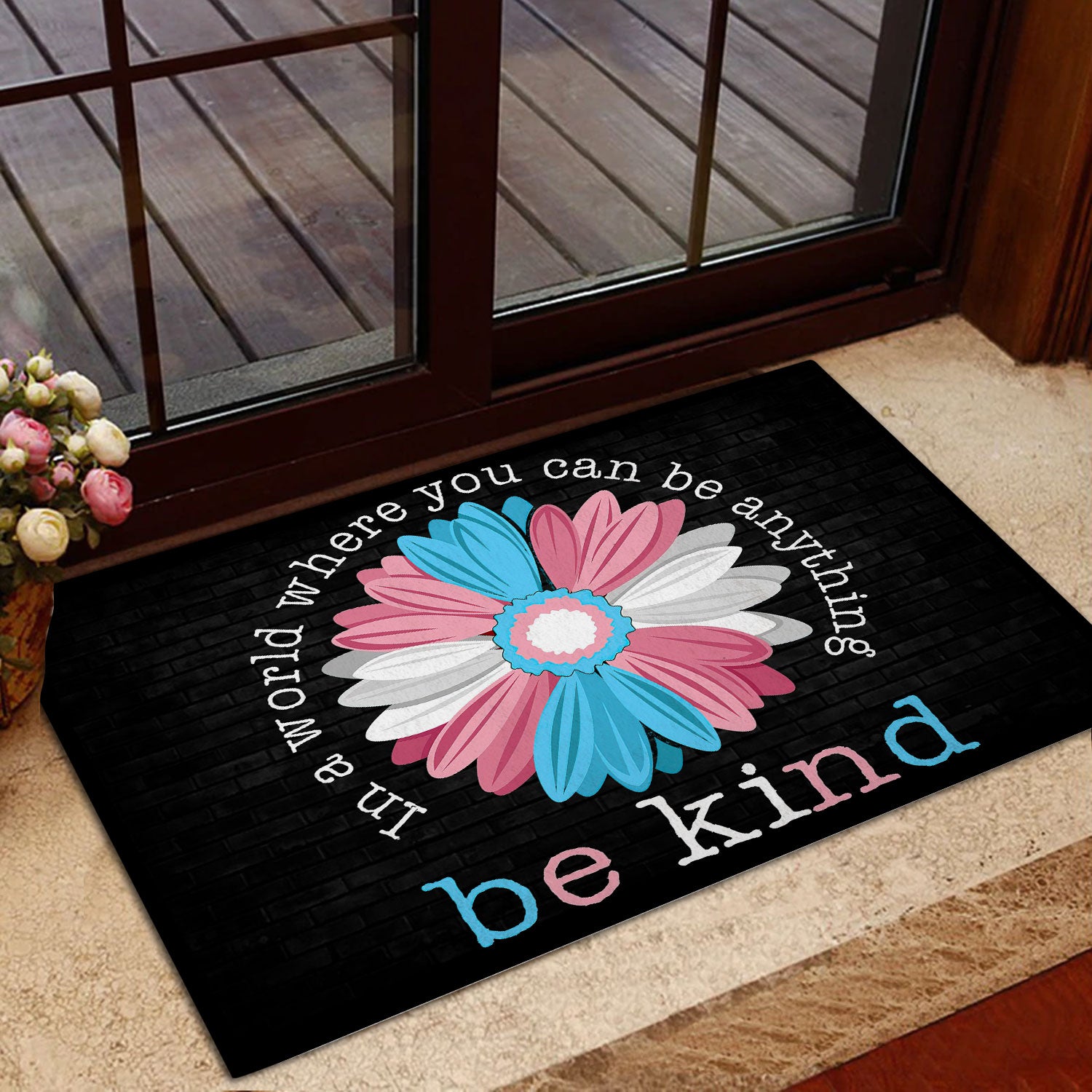 Ohaprints-Doormat-Outdoor-Indoor-Lgbt-Transgender-Pride-Support-Gift-Be-Kind-Sunflower-Black-Rubber-Door-Mat-799-