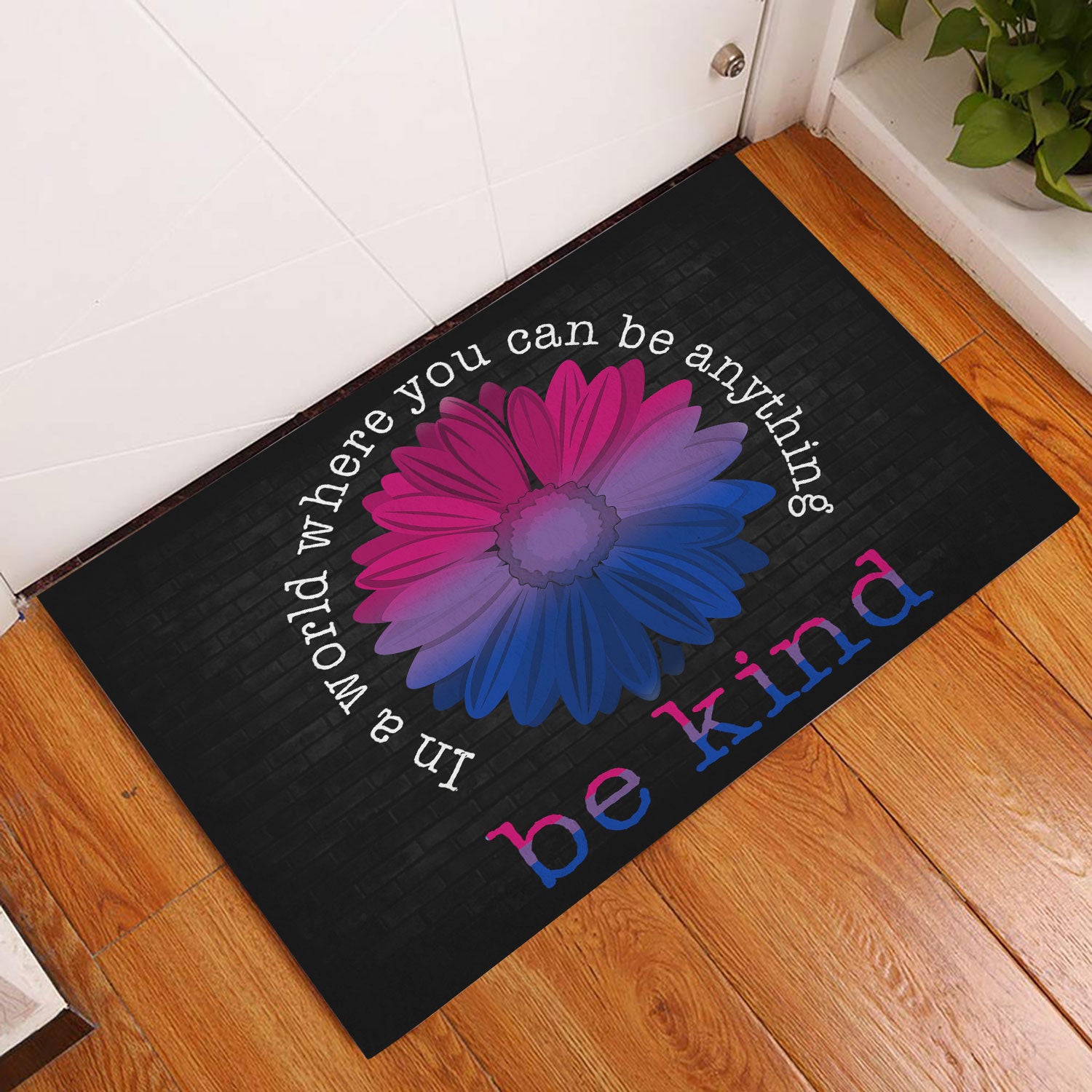 Ohaprints-Doormat-Outdoor-Indoor-Lgbt-Bisexual-Pride-Support-Gift-Idea-Be-Kind-Sunflower-Black-Rubber-Door-Mat-800-