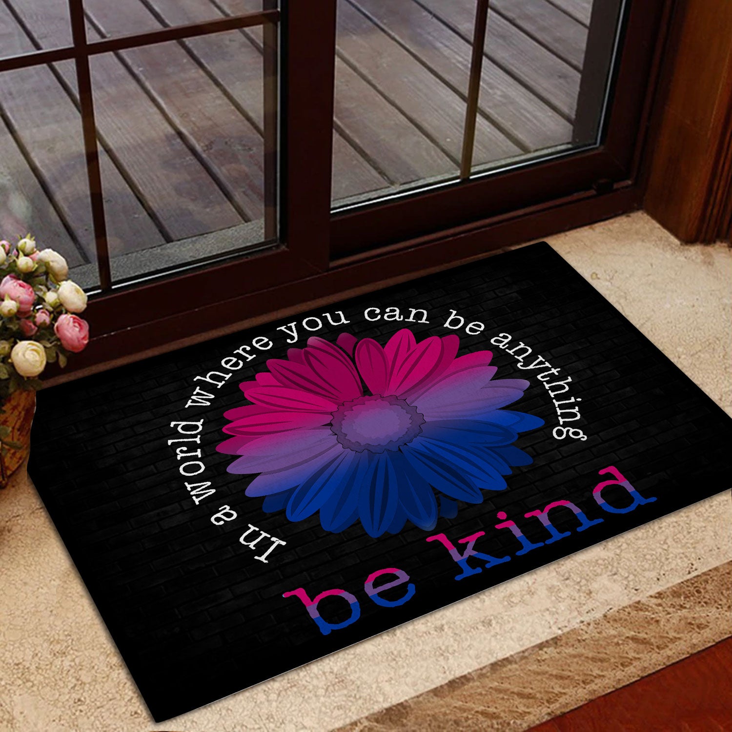 Ohaprints-Doormat-Outdoor-Indoor-Lgbt-Bisexual-Pride-Support-Gift-Idea-Be-Kind-Sunflower-Black-Rubber-Door-Mat-800-