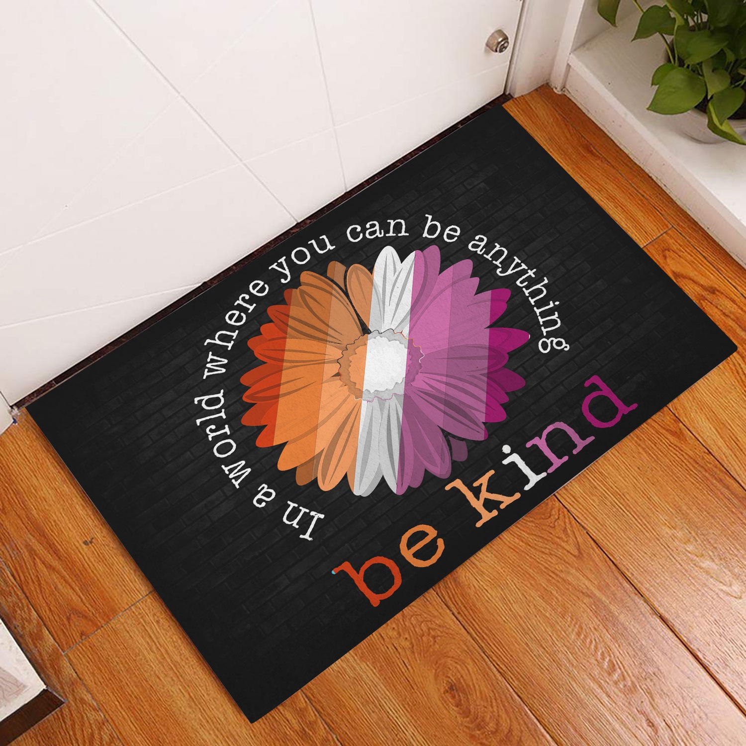 Ohaprints-Doormat-Outdoor-Indoor-Lgbt-Lesbian-Pride-Support-Gift-Idea-Be-Kind-Sunflower-Black-Rubber-Door-Mat-801-