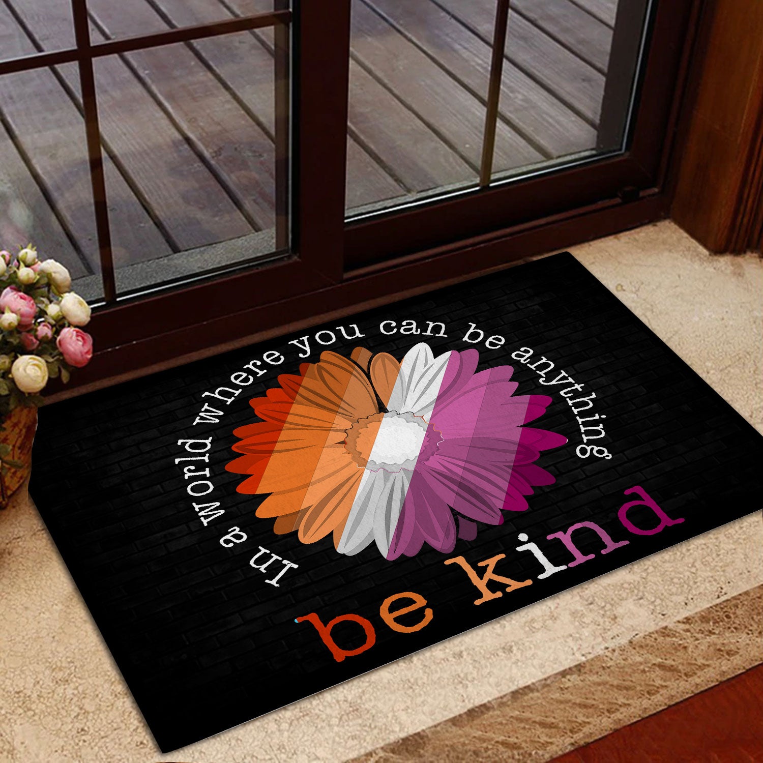 Ohaprints-Doormat-Outdoor-Indoor-Lgbt-Lesbian-Pride-Support-Gift-Idea-Be-Kind-Sunflower-Black-Rubber-Door-Mat-801-