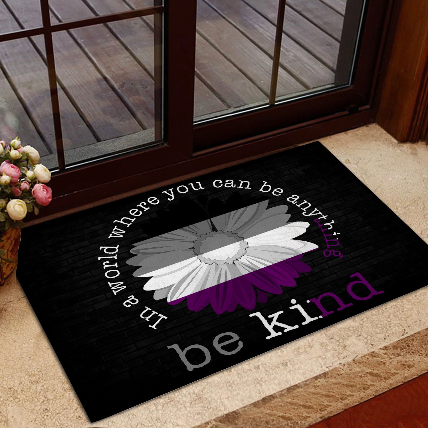 Ohaprints-Doormat-Outdoor-Indoor-Lgbt-Asexual-Pride-Support-Gift-Idea-Be-Kind-Sunflower-Black-Rubber-Door-Mat-802-