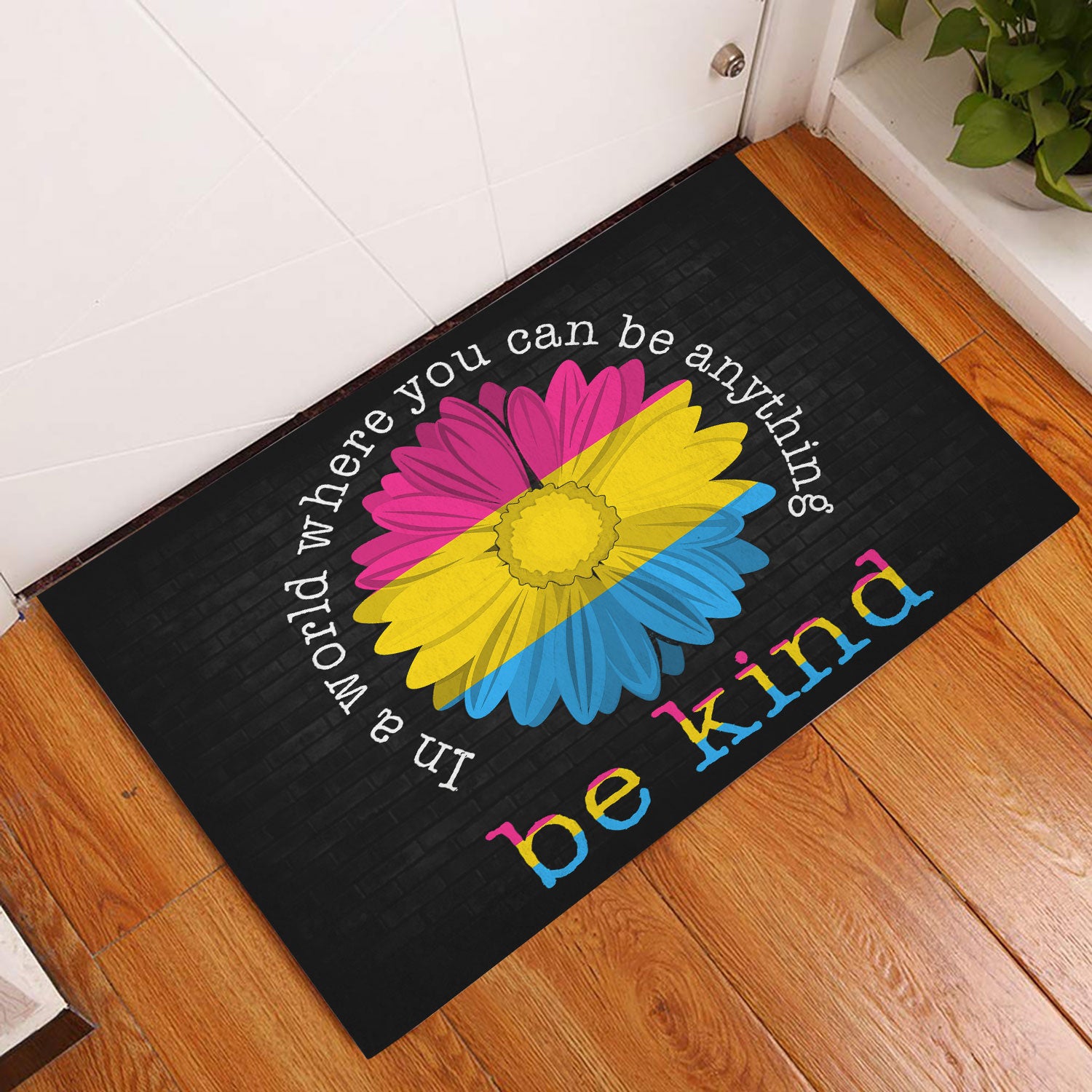 Ohaprints-Doormat-Outdoor-Indoor-Lgbt-Pansexual-Pride-Support-Gift-Idea-Be-Kind-Sunflower-Black-Rubber-Door-Mat-803-