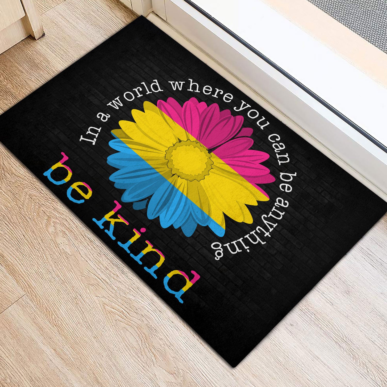 Ohaprints-Doormat-Outdoor-Indoor-Lgbt-Pansexual-Pride-Support-Gift-Idea-Be-Kind-Sunflower-Black-Rubber-Door-Mat-803-