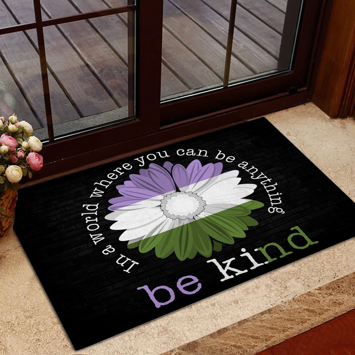 Ohaprints-Doormat-Outdoor-Indoor-Lgbt-Genderqueer-Pride-Support-Gift-Be-Kind-Sunflower-Black-Rubber-Door-Mat-804-