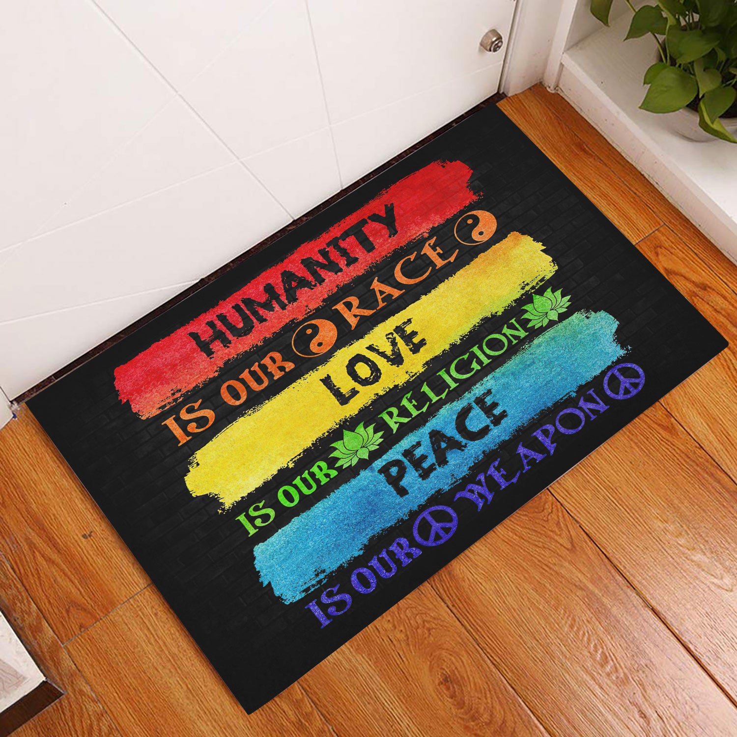 Ohaprints-Doormat-Outdoor-Indoor-Lgbt-Pride-Rainbow-Support-Gift-Humanity-Race-Religion-Love-Rubber-Door-Mat-805-