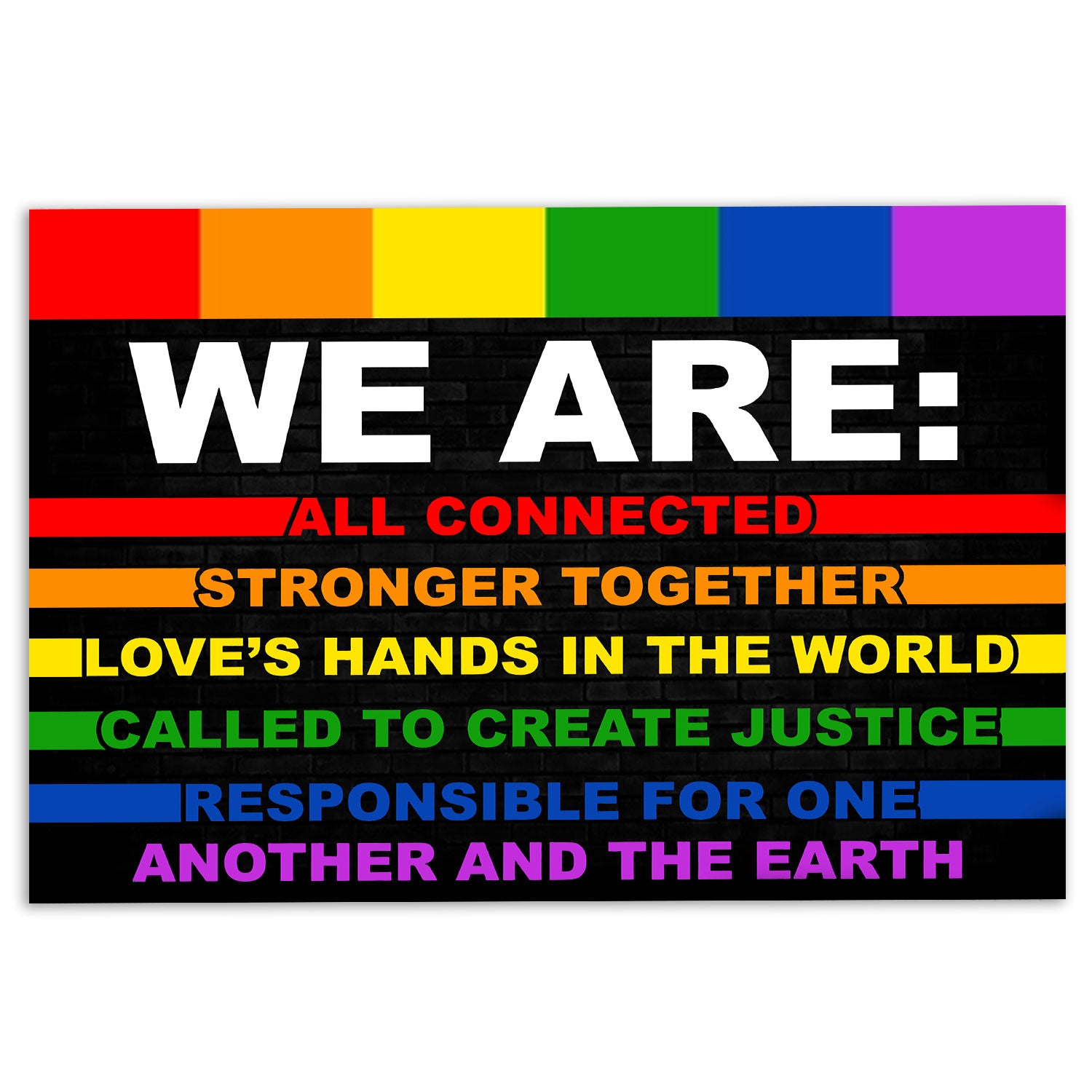 Ohaprints-Doormat-Outdoor-Indoor-Lgbt-Pride-Rainbow-Support-Gift-Idea-We-Are-All-Connected-Black-Rubber-Door-Mat-806-18'' x 30''