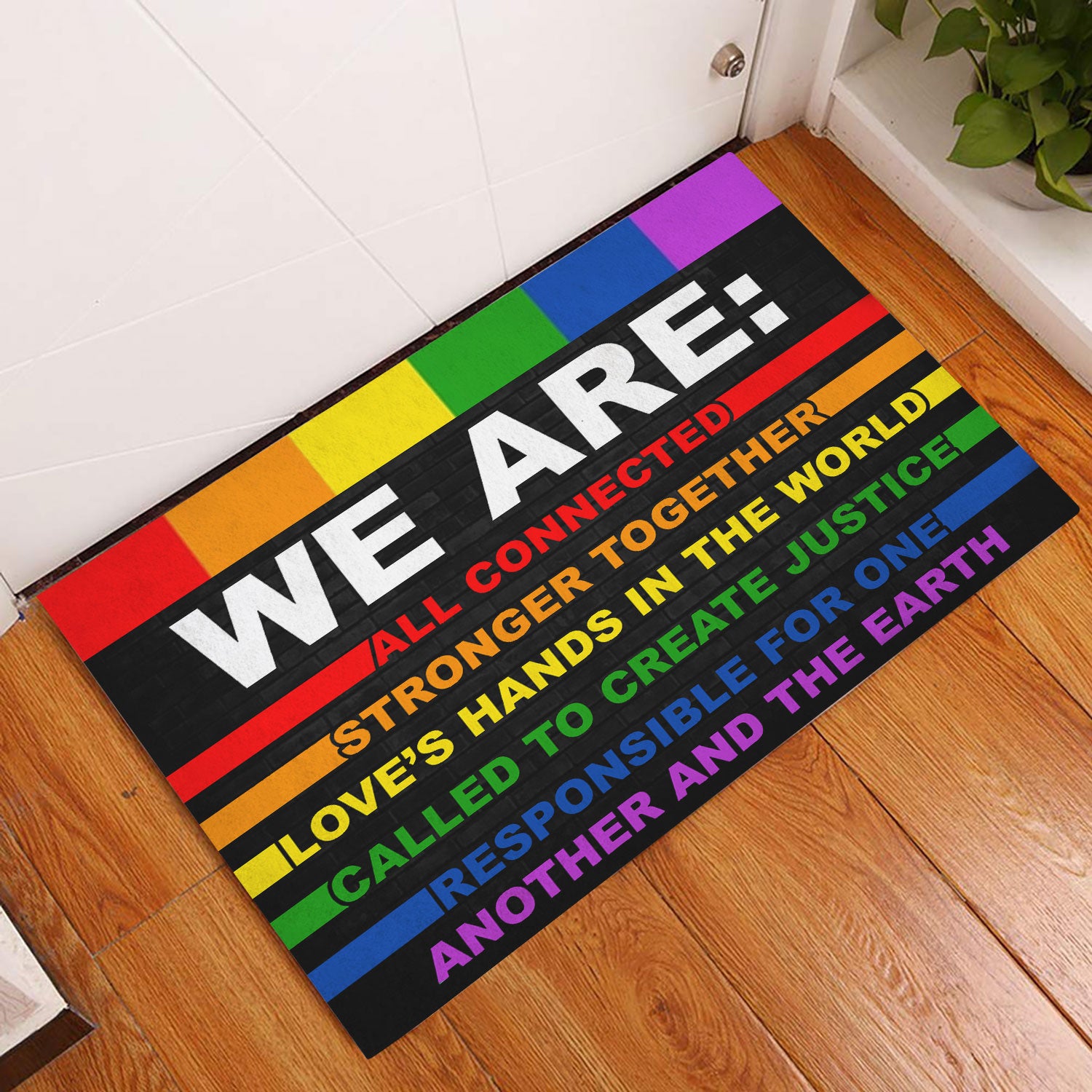 Ohaprints-Doormat-Outdoor-Indoor-Lgbt-Pride-Rainbow-Support-Gift-Idea-We-Are-All-Connected-Black-Rubber-Door-Mat-806-