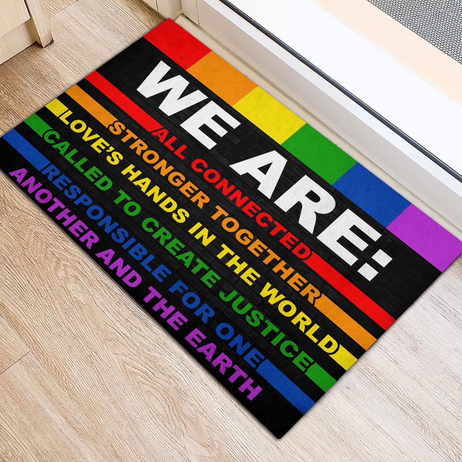 Ohaprints-Doormat-Outdoor-Indoor-Lgbt-Pride-Rainbow-Support-Gift-Idea-We-Are-All-Connected-Black-Rubber-Door-Mat-806-