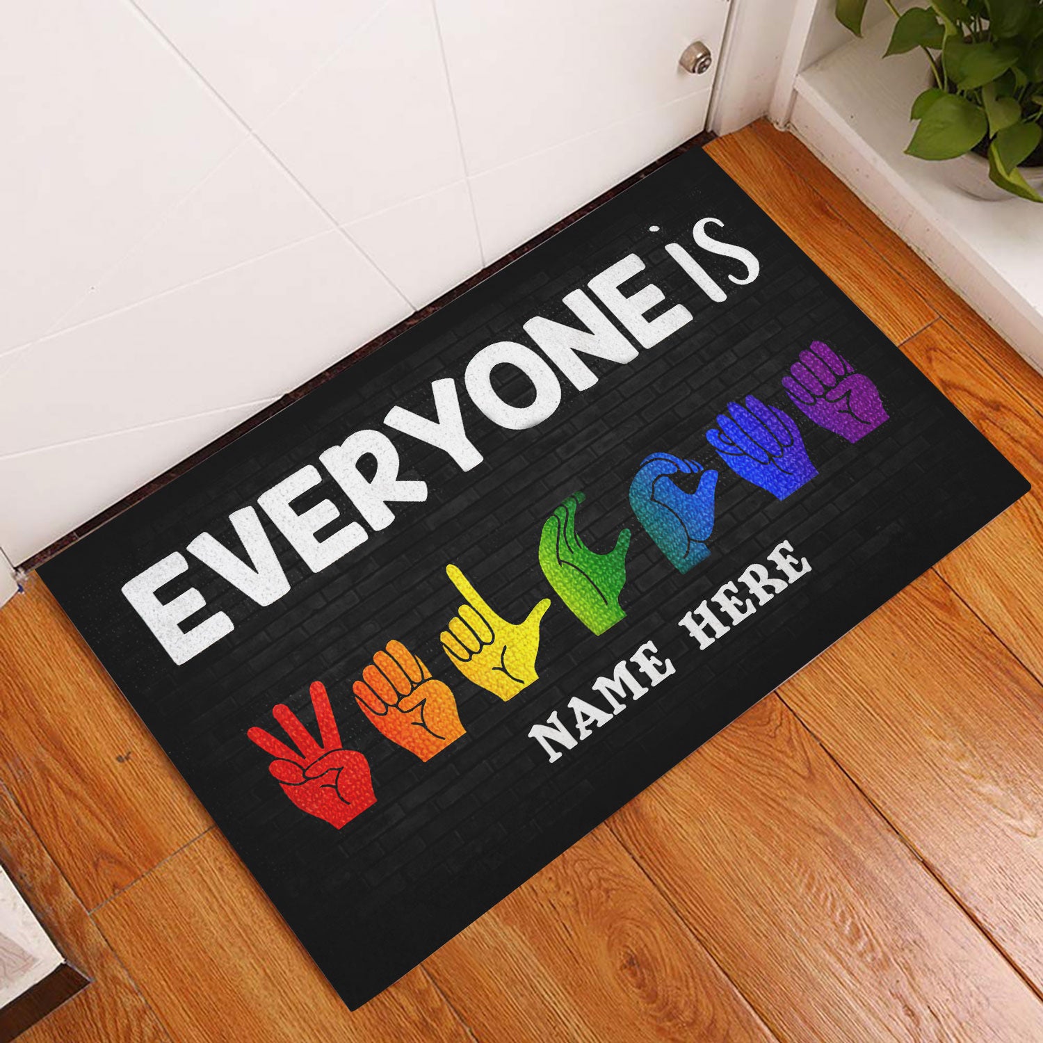 Ohaprints-Doormat-Outdoor-Indoor-Lgbt-Pride-Hand-Sign-Everyone-Welcome-Custom-Personalized-Name-Rubber-Door-Mat-807-