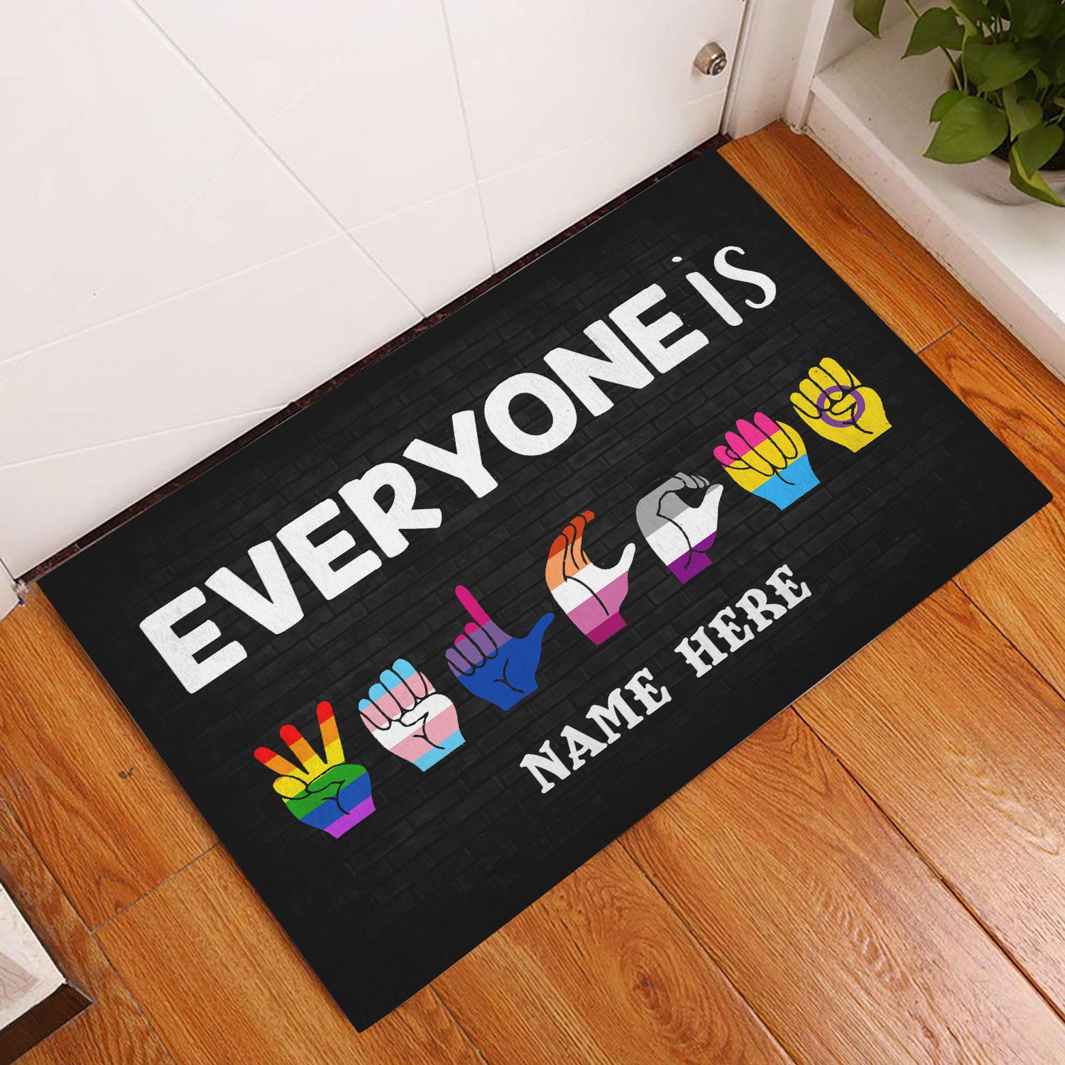 Ohaprints-Doormat-Outdoor-Indoor-Lgbt-Hand-Sign-Pride-Everyone-Welcome-Custom-Personalized-Name-Rubber-Door-Mat-808-