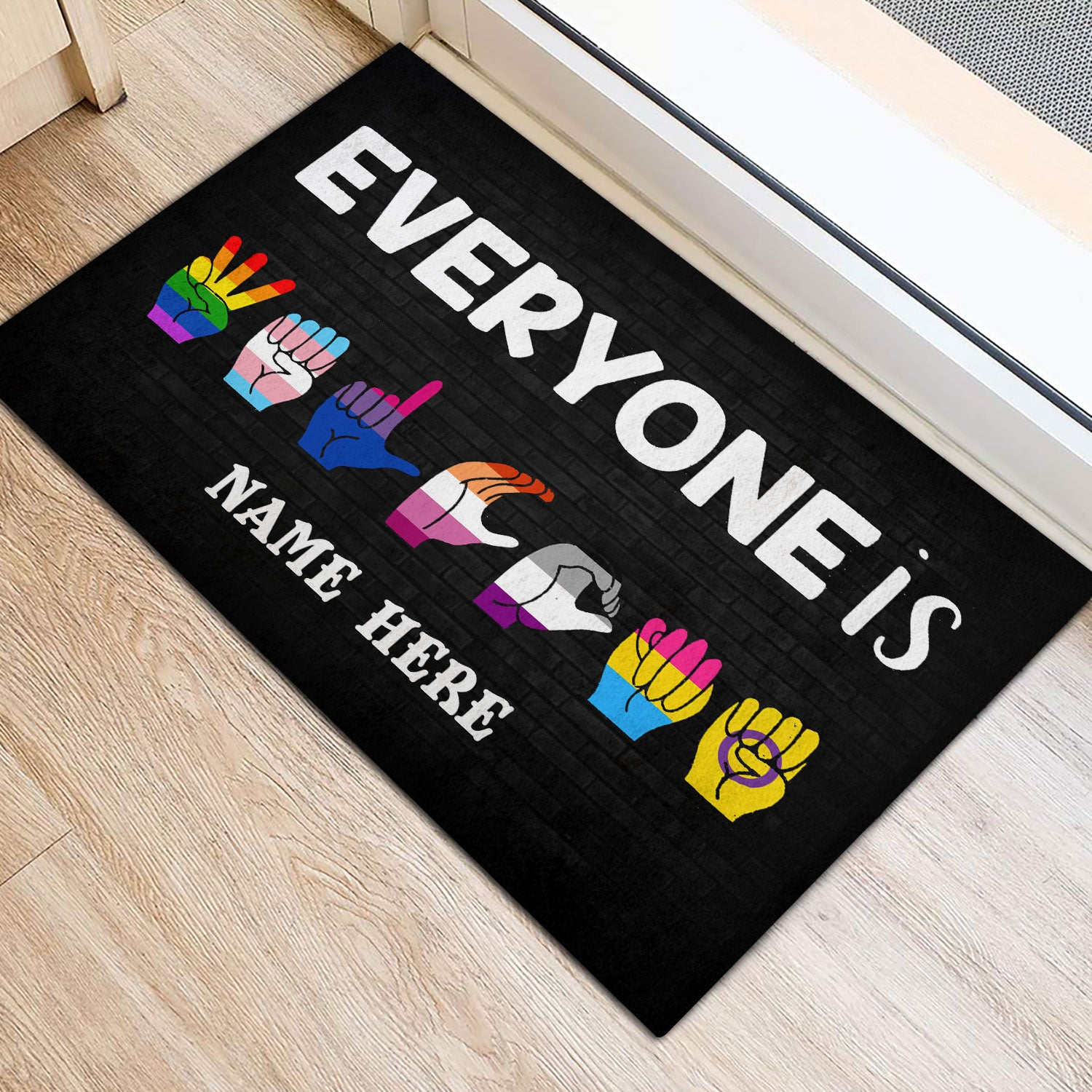 Ohaprints-Doormat-Outdoor-Indoor-Lgbt-Hand-Sign-Pride-Everyone-Welcome-Custom-Personalized-Name-Rubber-Door-Mat-808-