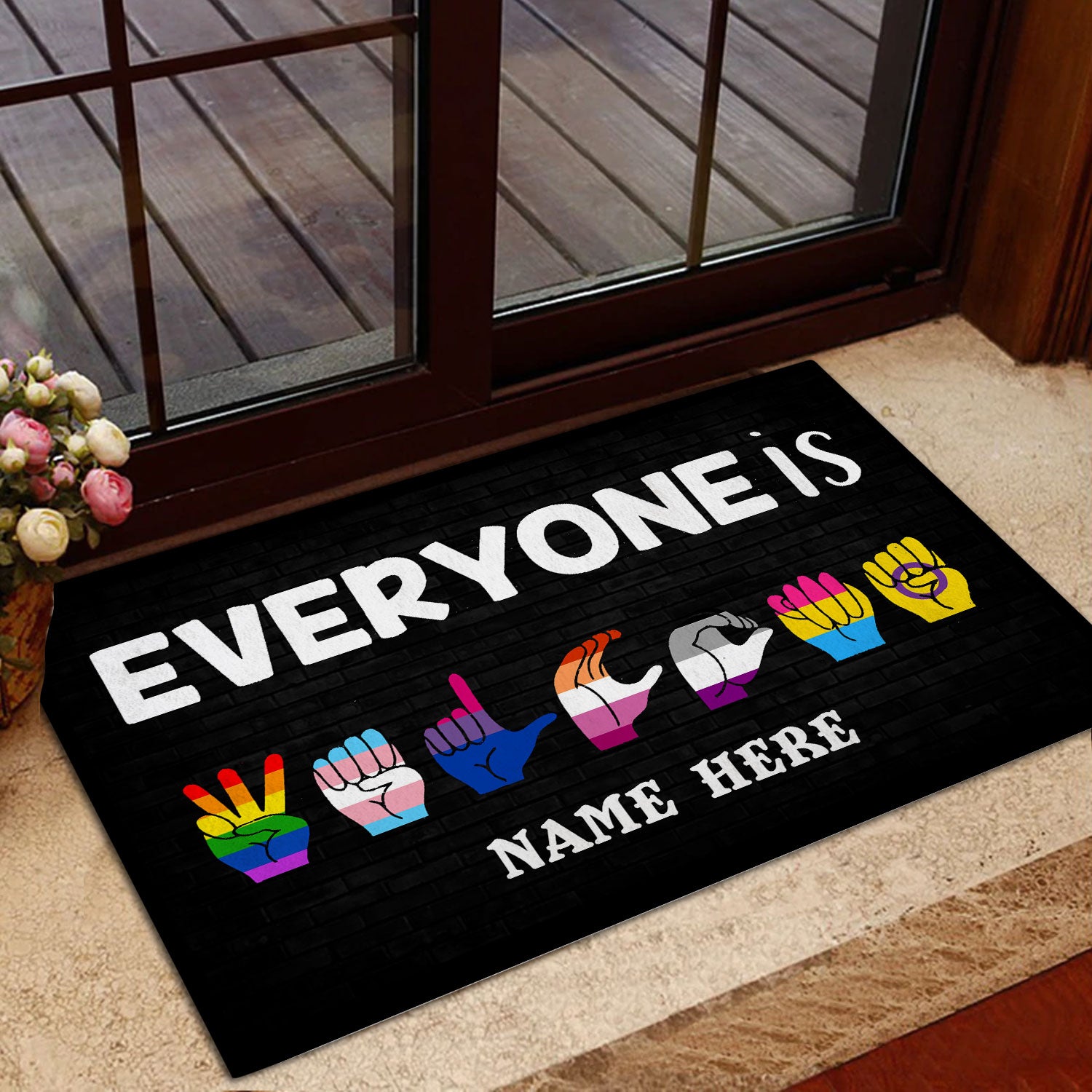 Ohaprints-Doormat-Outdoor-Indoor-Lgbt-Hand-Sign-Pride-Everyone-Welcome-Custom-Personalized-Name-Rubber-Door-Mat-808-