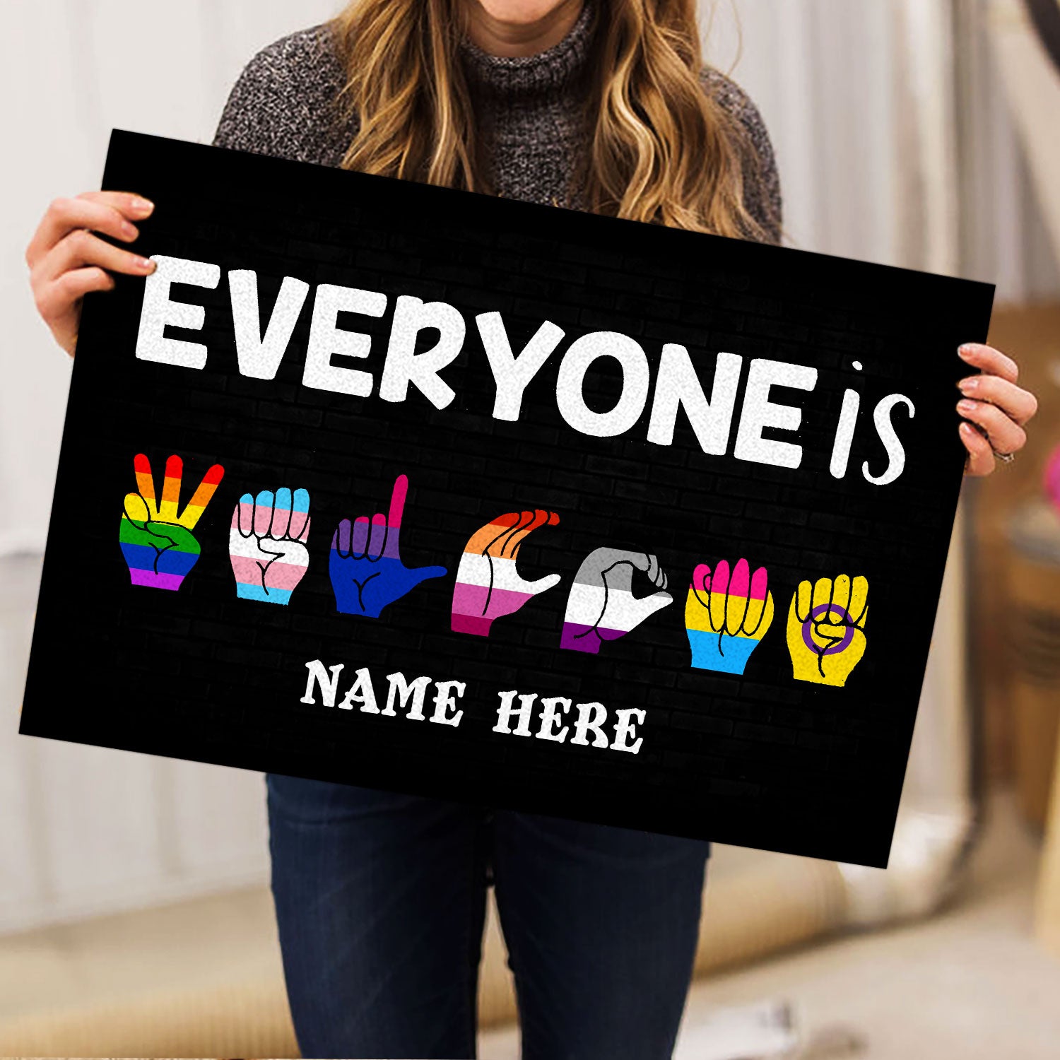 Ohaprints-Doormat-Outdoor-Indoor-Lgbt-Hand-Sign-Pride-Everyone-Welcome-Custom-Personalized-Name-Rubber-Door-Mat-808-