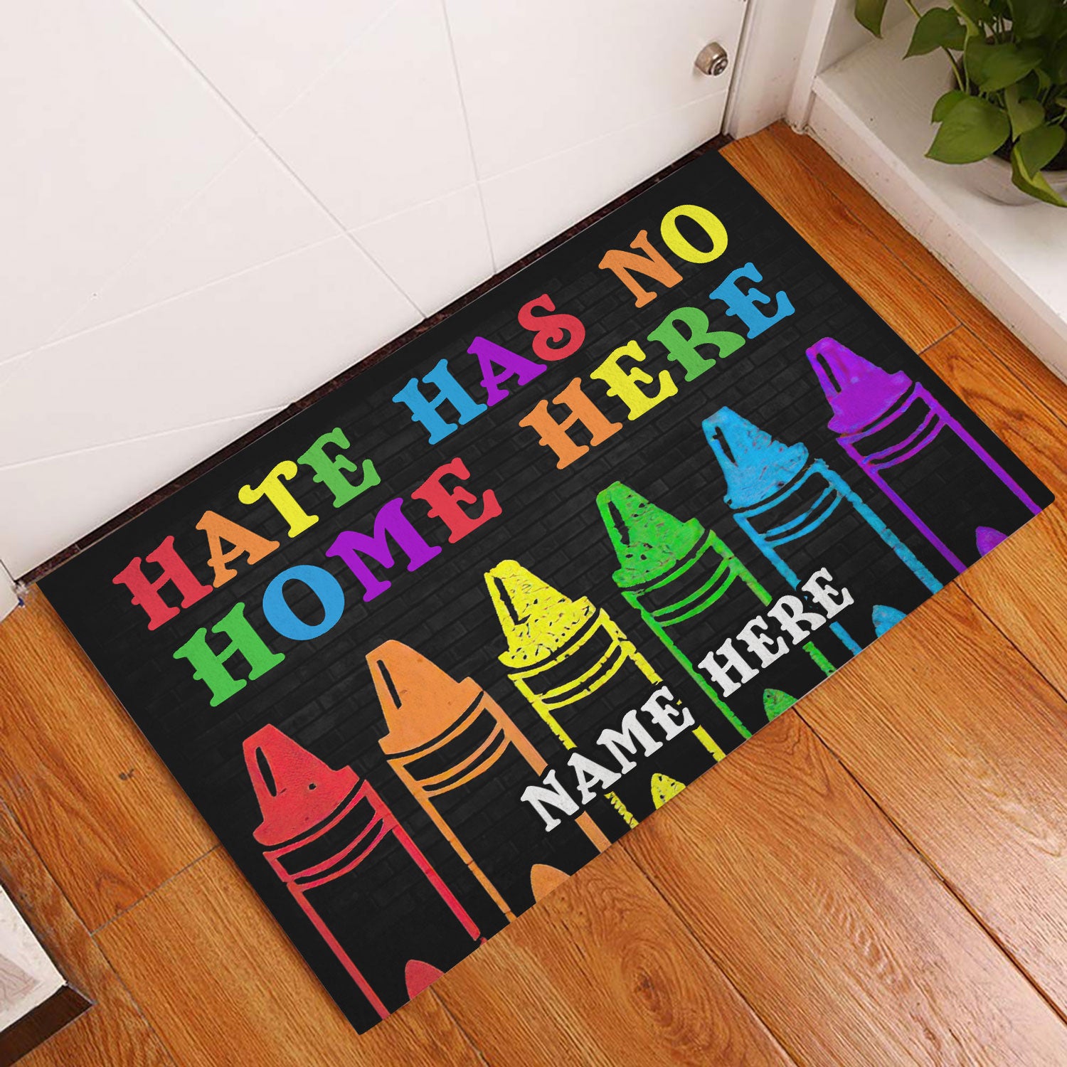 Ohaprints-Doormat-Outdoor-Indoor-Lgbt-Pride-Hate-No-Home-Rainbow-Crayon-Custom-Personalized-Name-Rubber-Door-Mat-809-