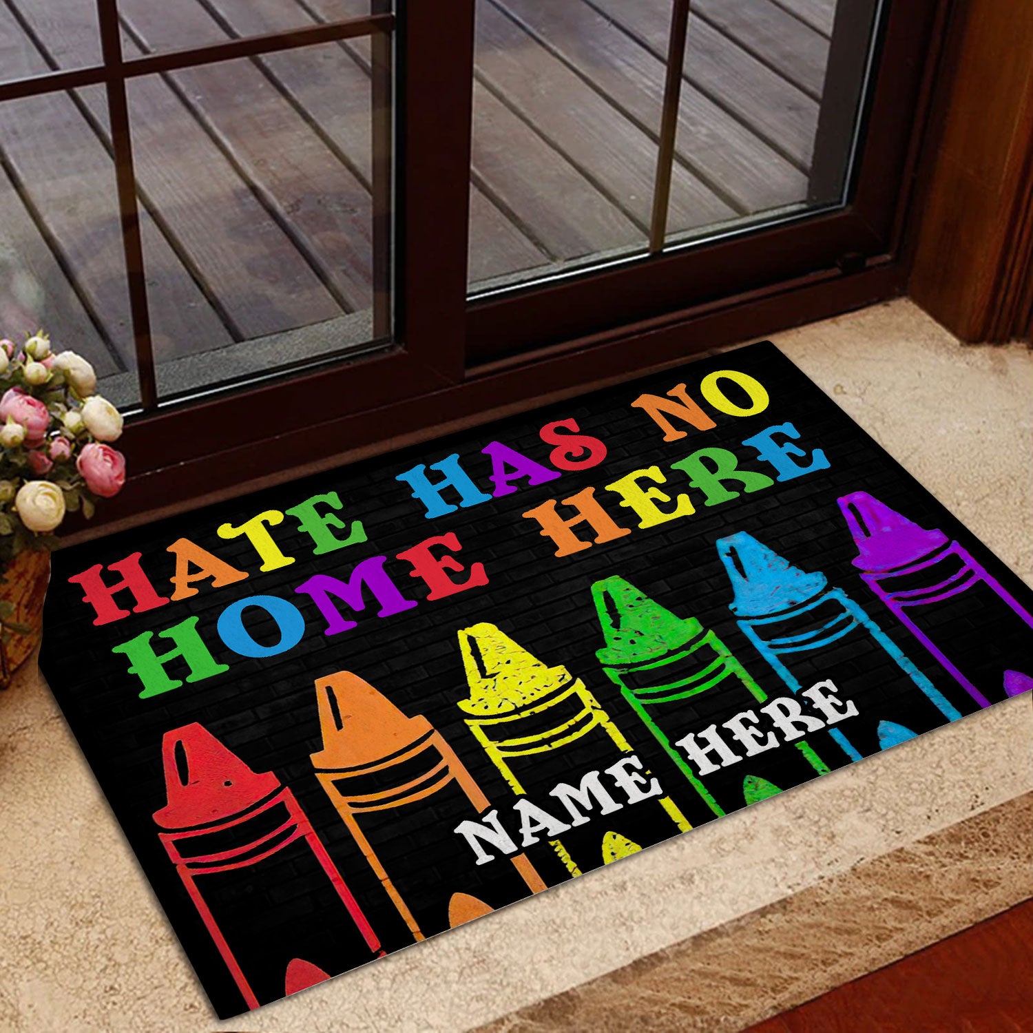 Ohaprints-Doormat-Outdoor-Indoor-Lgbt-Pride-Hate-No-Home-Rainbow-Crayon-Custom-Personalized-Name-Rubber-Door-Mat-809-