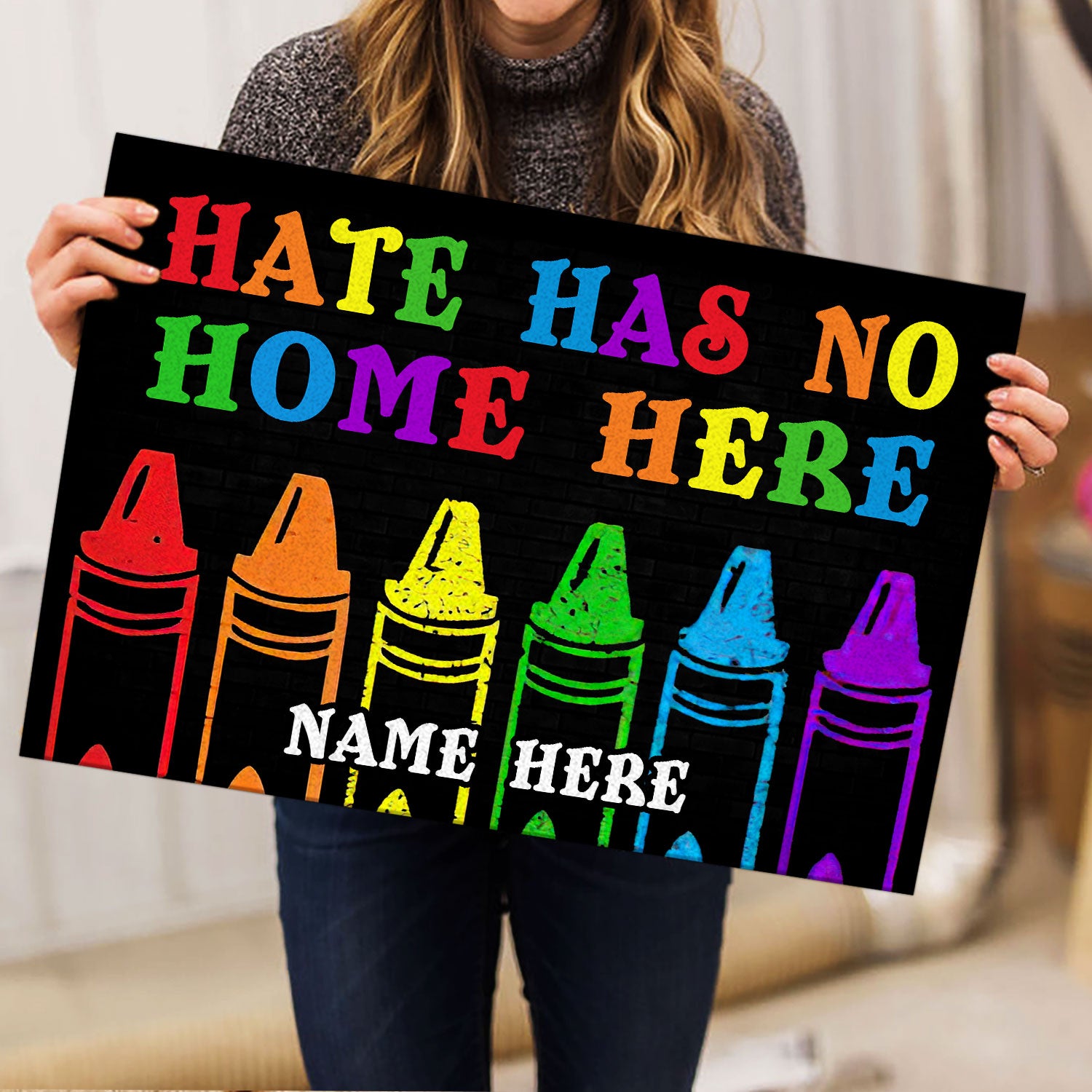 Ohaprints-Doormat-Outdoor-Indoor-Lgbt-Pride-Hate-No-Home-Rainbow-Crayon-Custom-Personalized-Name-Rubber-Door-Mat-809-