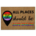 Ohaprints-Doormat-Outdoor-Indoor-Lgbt-Pride-Support-Gift-Idea-Rainbow-Location-Safe-Space-Brown-Rubber-Door-Mat-812-18'' x 30''