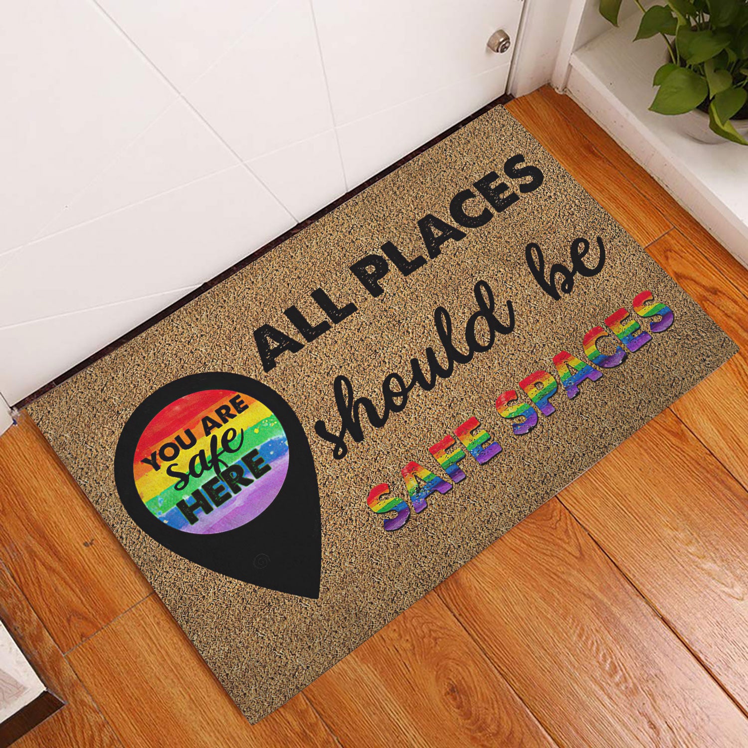 Ohaprints-Doormat-Outdoor-Indoor-Lgbt-Pride-Support-Gift-Idea-Rainbow-Location-Safe-Space-Brown-Rubber-Door-Mat-812-