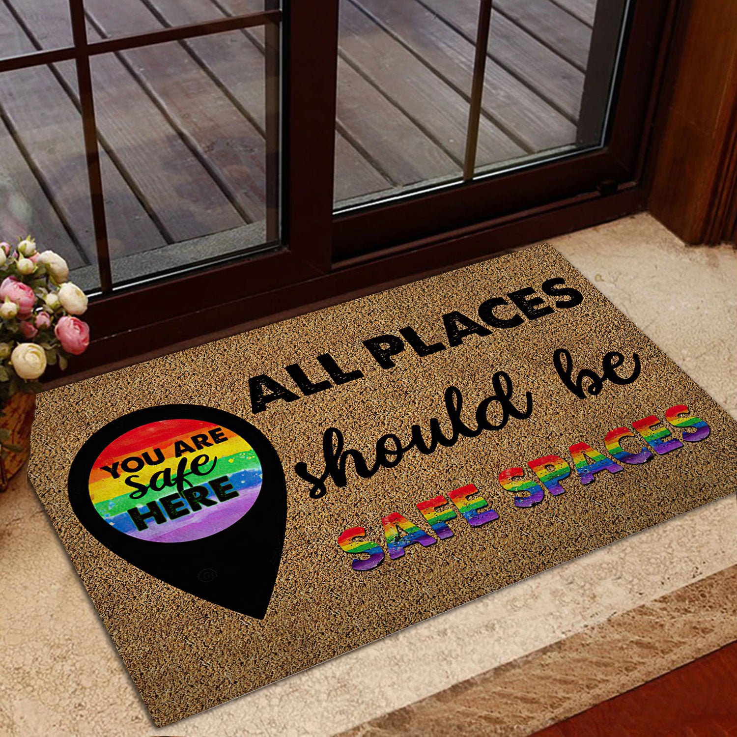 Ohaprints-Doormat-Outdoor-Indoor-Lgbt-Pride-Support-Gift-Idea-Rainbow-Location-Safe-Space-Brown-Rubber-Door-Mat-812-