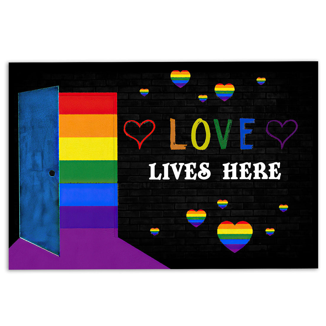 Ohaprints-Doormat-Outdoor-Indoor-Lgbt-Pride-Support-Gift-Idea-Rainbow-Door-Love-Lives-Here-Rubber-Door-Mat-813-18'' x 30''