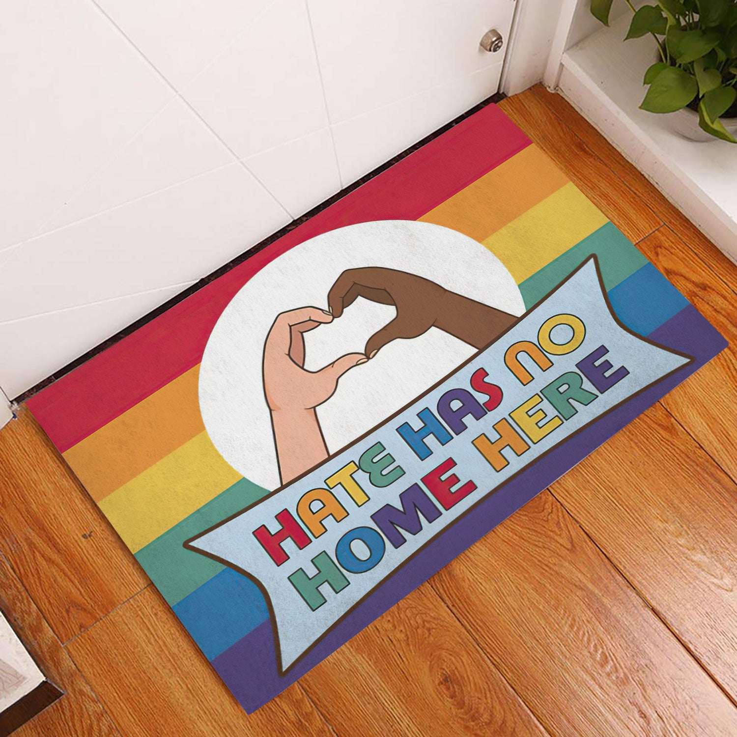 Ohaprints-Doormat-Outdoor-Indoor-Lgbt-Pride-Support-Gift-Heart-Hand-Sign-Hate-No-Home-Rainbow-Rubber-Door-Mat-814-