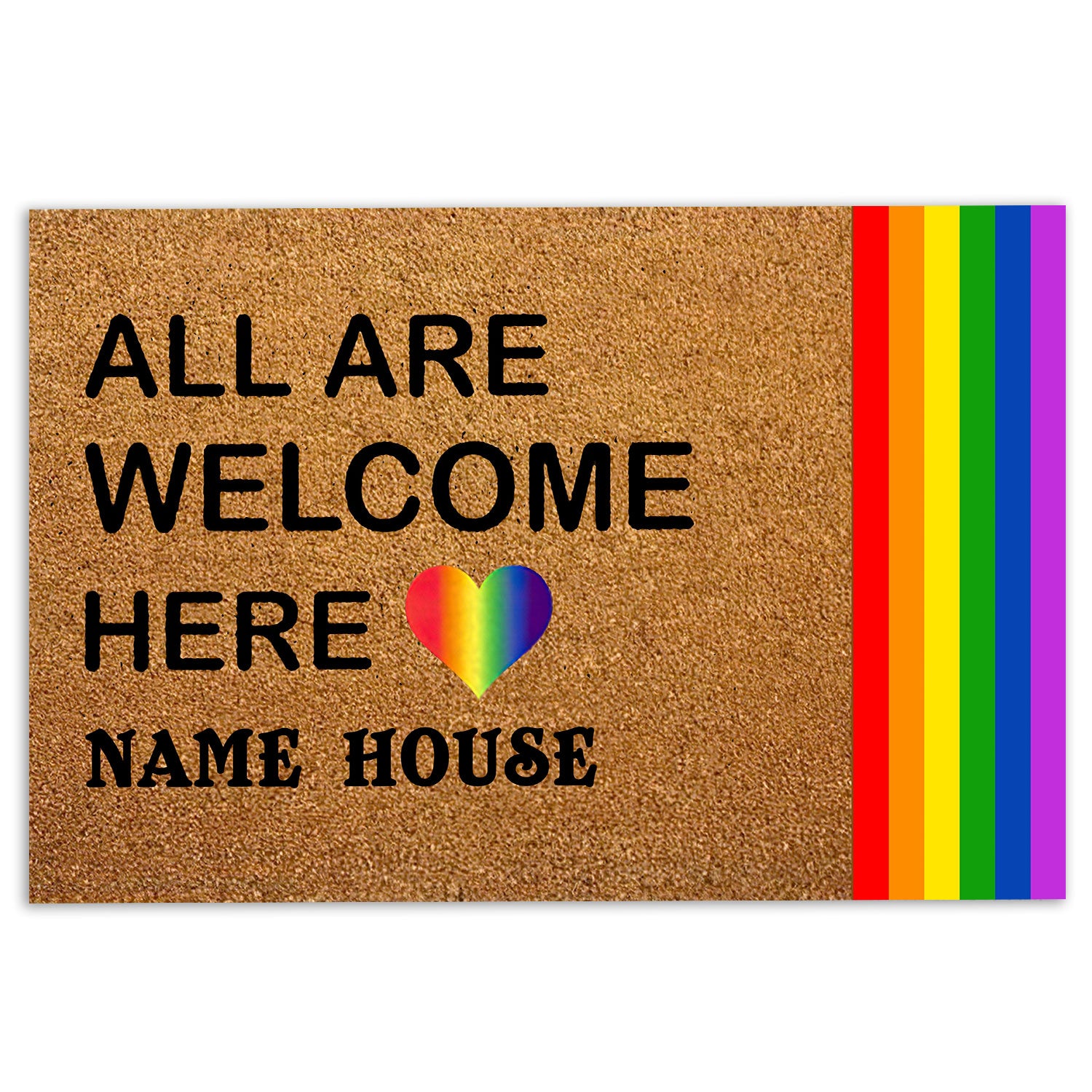 Ohaprints-Doormat-Outdoor-Indoor-Lgbt-Pride-Gift-Idea-All-Are-Welcome-Custom-Personalized-Name-Rubber-Door-Mat-817-18'' x 30''